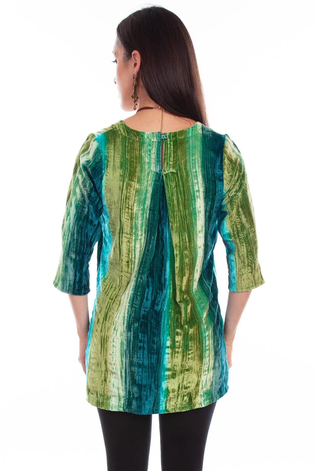 Scully Womens Vibrant Velvet Teal Nylon Viscose S/S Tunic Twill Weave Chic Wardrobe