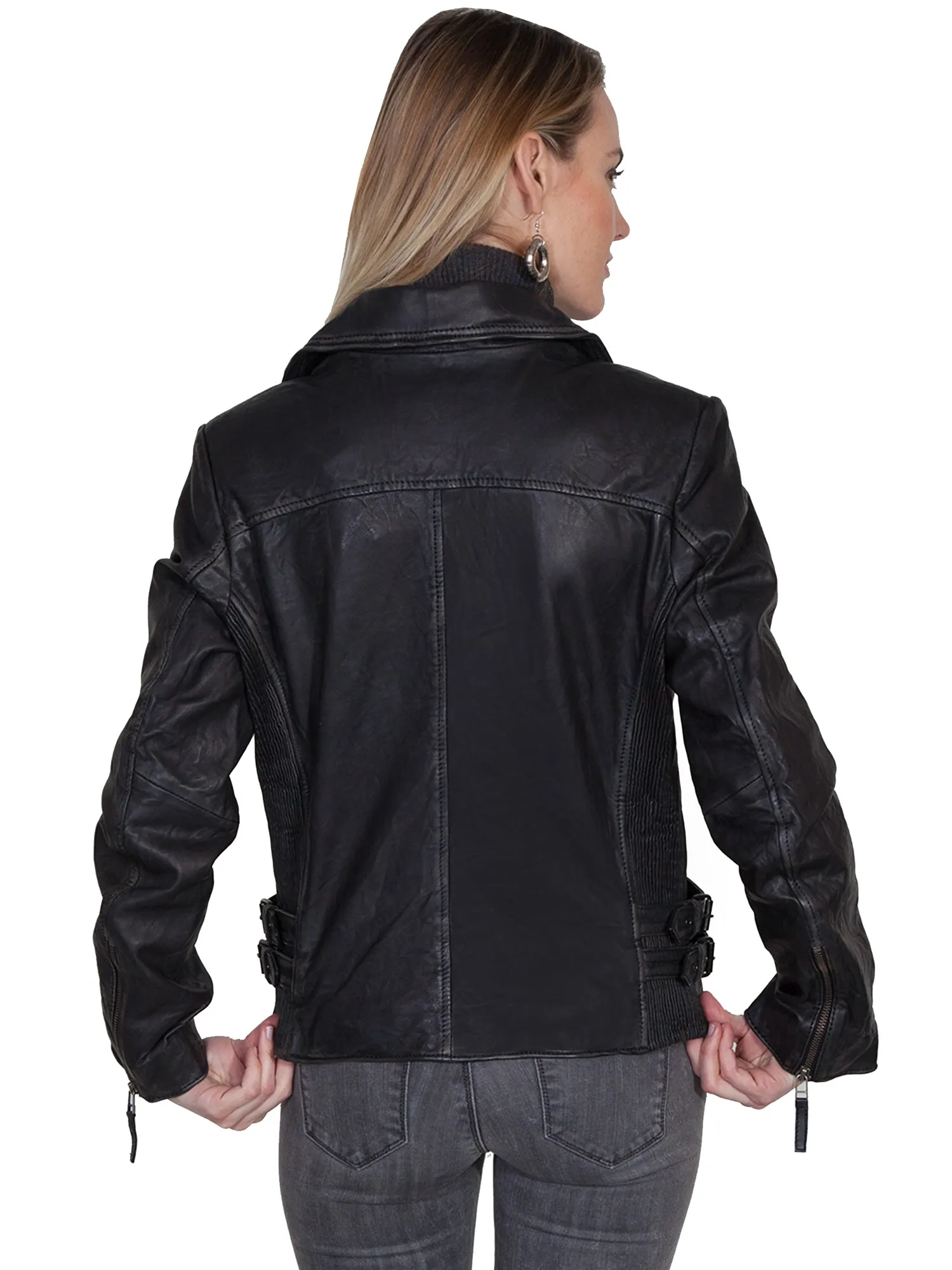 Timeless Look Tear Resistant Denim Scully Womens Black Leather Motorcycle Jacket