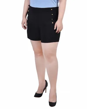 Senior - friendly Plus Size Yoked Sailor Shorts Wide Leg Silhouette Flexible Waist Plus Size Yoked Sailor Shorts