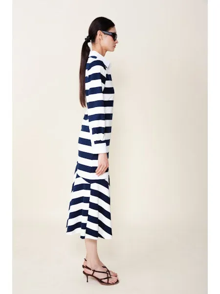 Senna Polo Dress in Navy/White Stripe Soft Material