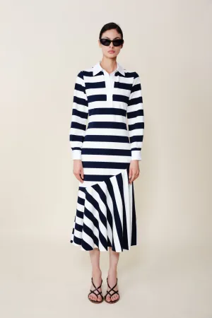 Senna Polo Dress in Navy/White Stripe Modern Comfort Adjustable-Length Senna Polo Dress in Navy/White Stripe
