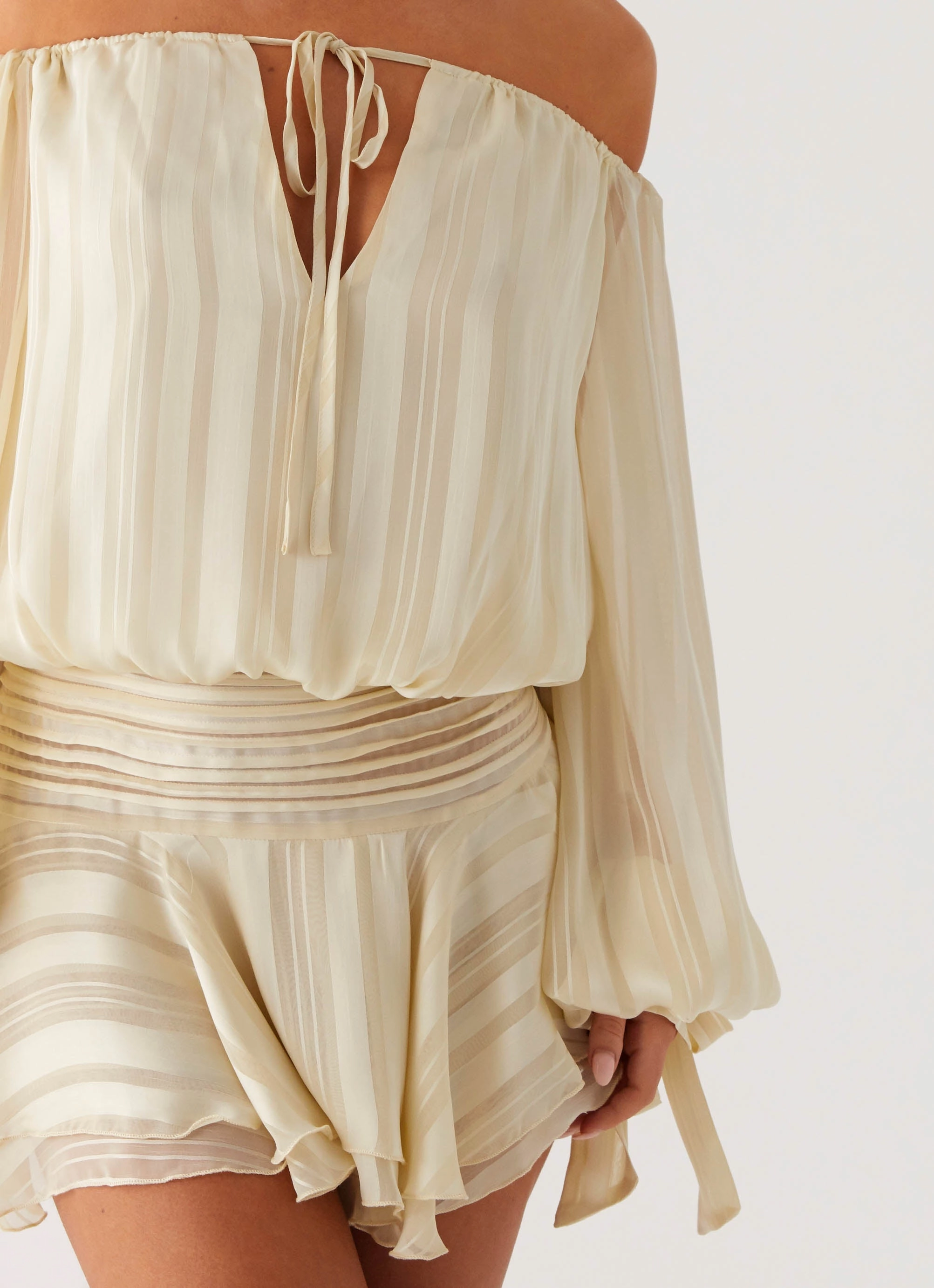 Eira Balloon Sleeve Mini Dress - Ivory Semi Sheer
