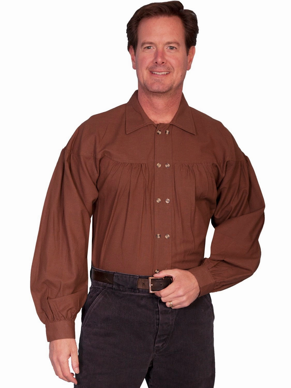 Scully Rangewear Mens Chocolate 100% Cotton L/S Pleated Old West Shirt Non-irritating
