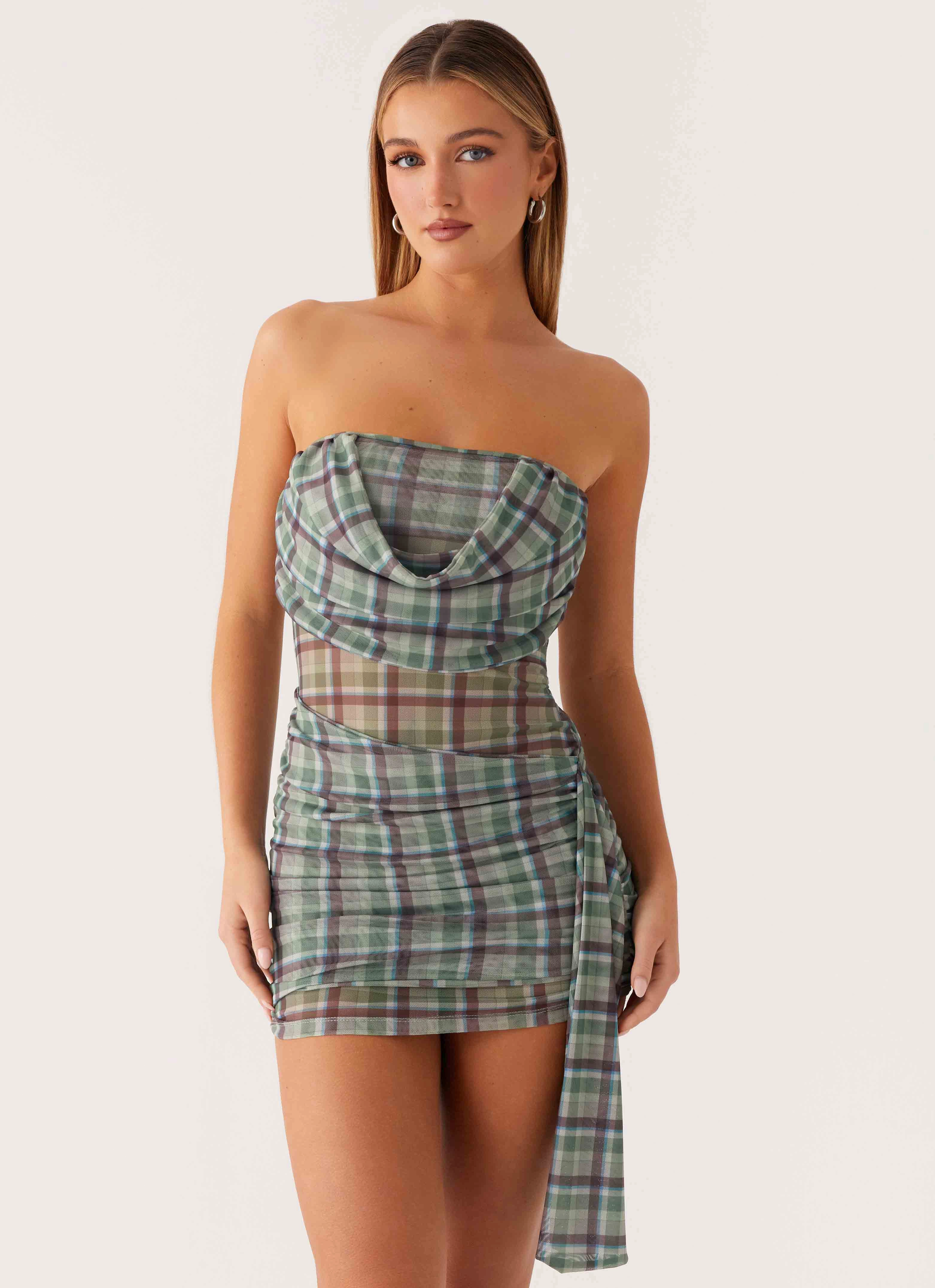 Seren Mini Dress - Cedar Check cut out