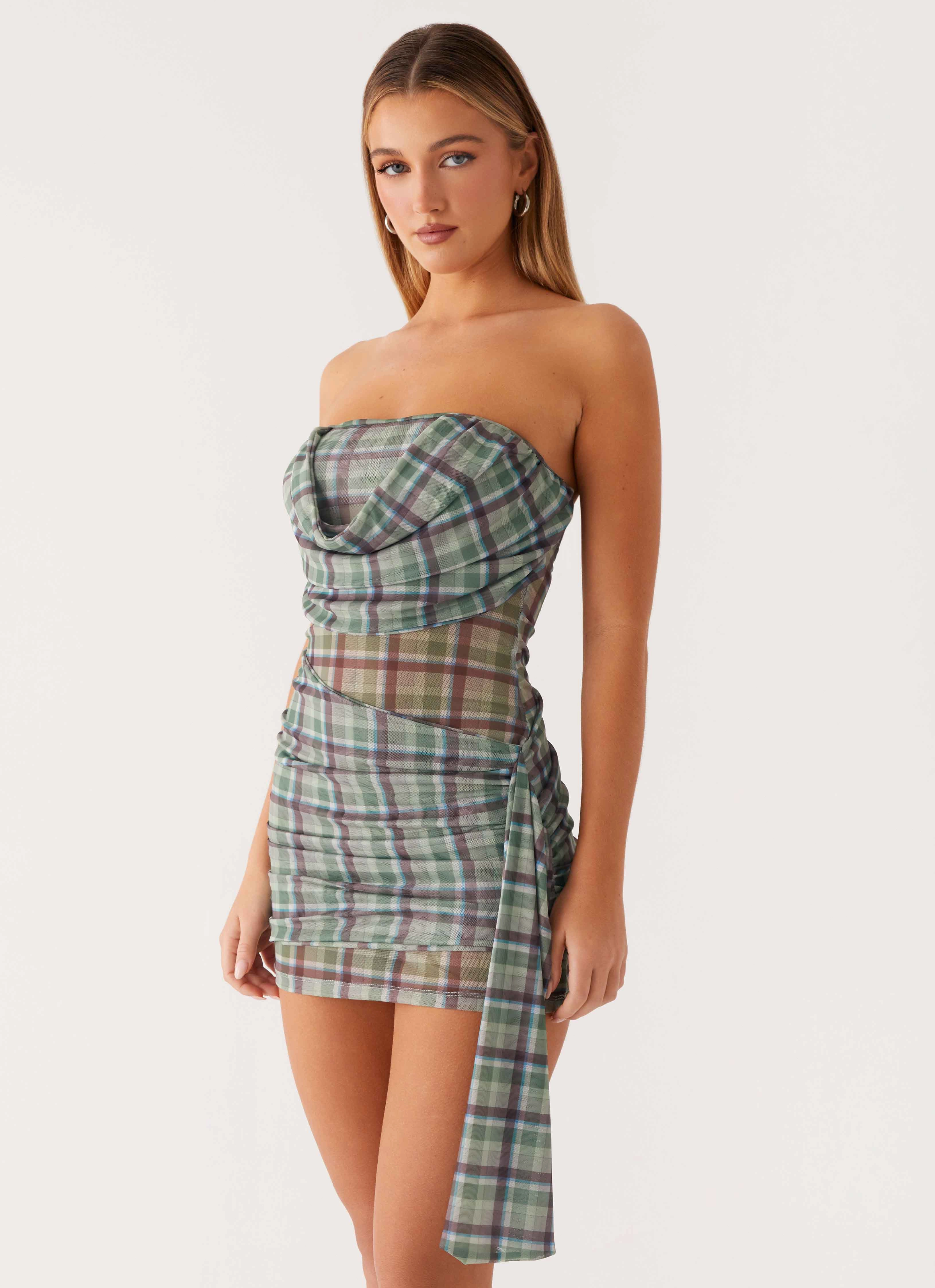 Seren Mini Dress - Cedar Check Silky Form