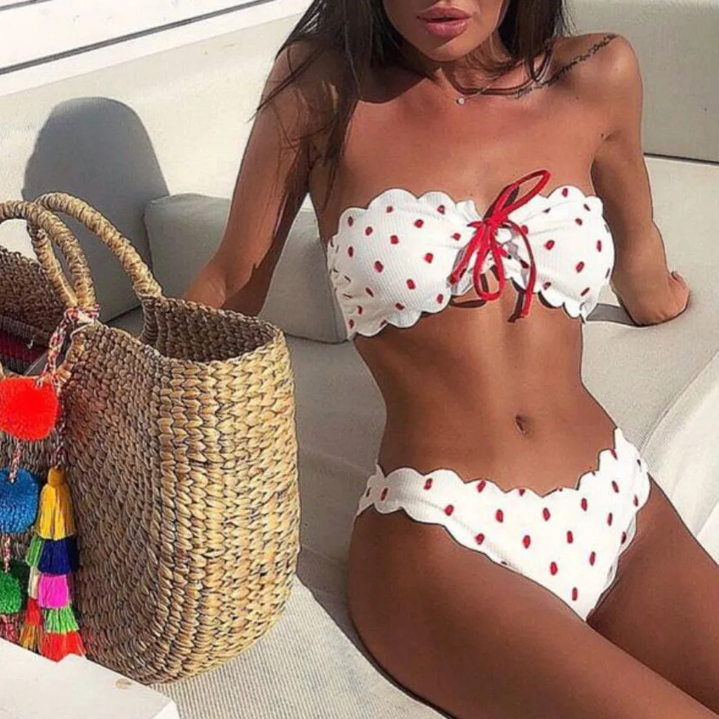 Sexy Women Poka Point Push-Up Bikini Set With Padded Bra