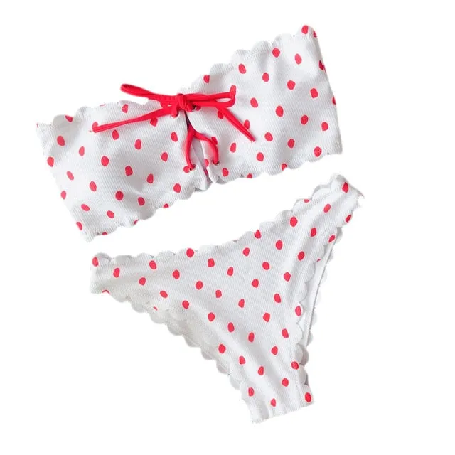 Sexy Women Poka Point Push-Up Bikini Set With Padded Bra
