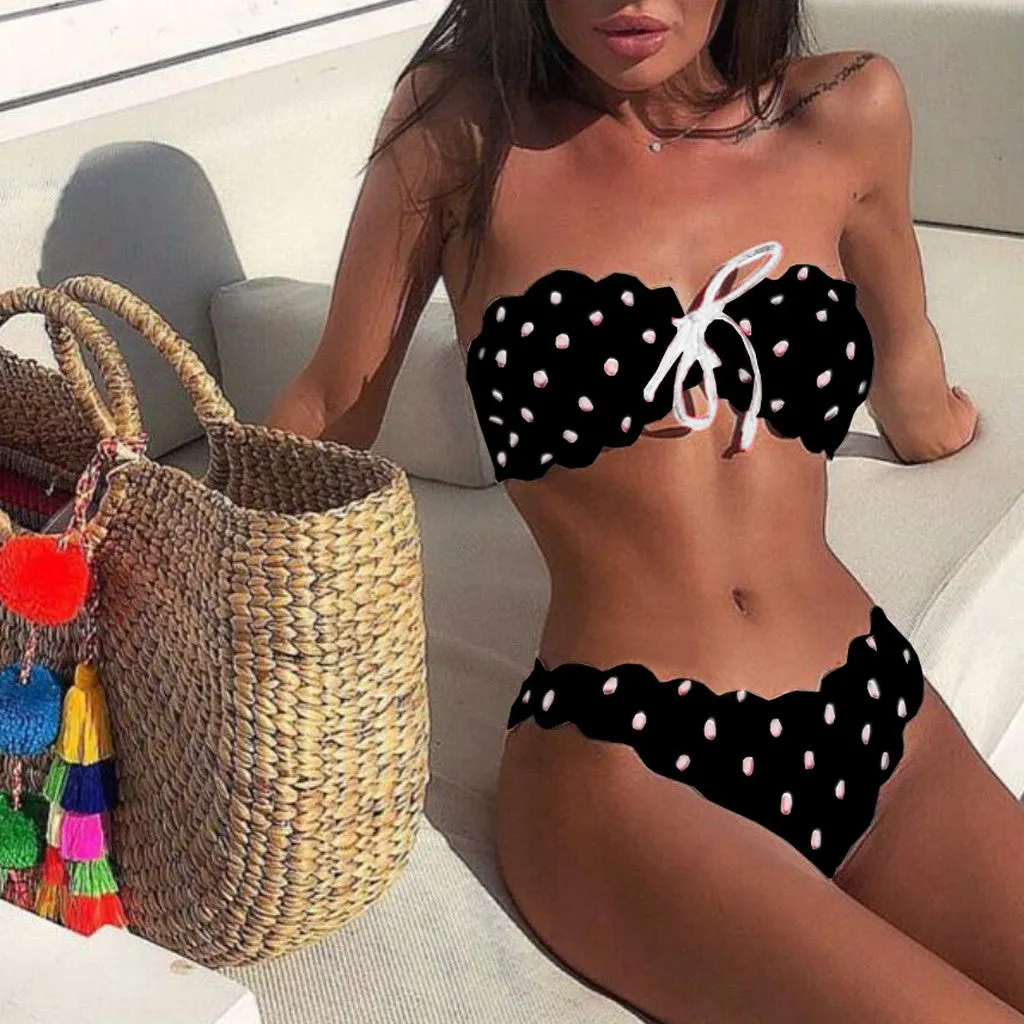 Sexy Women Poka Point Push-Up Bikini Set With Padded Bra
