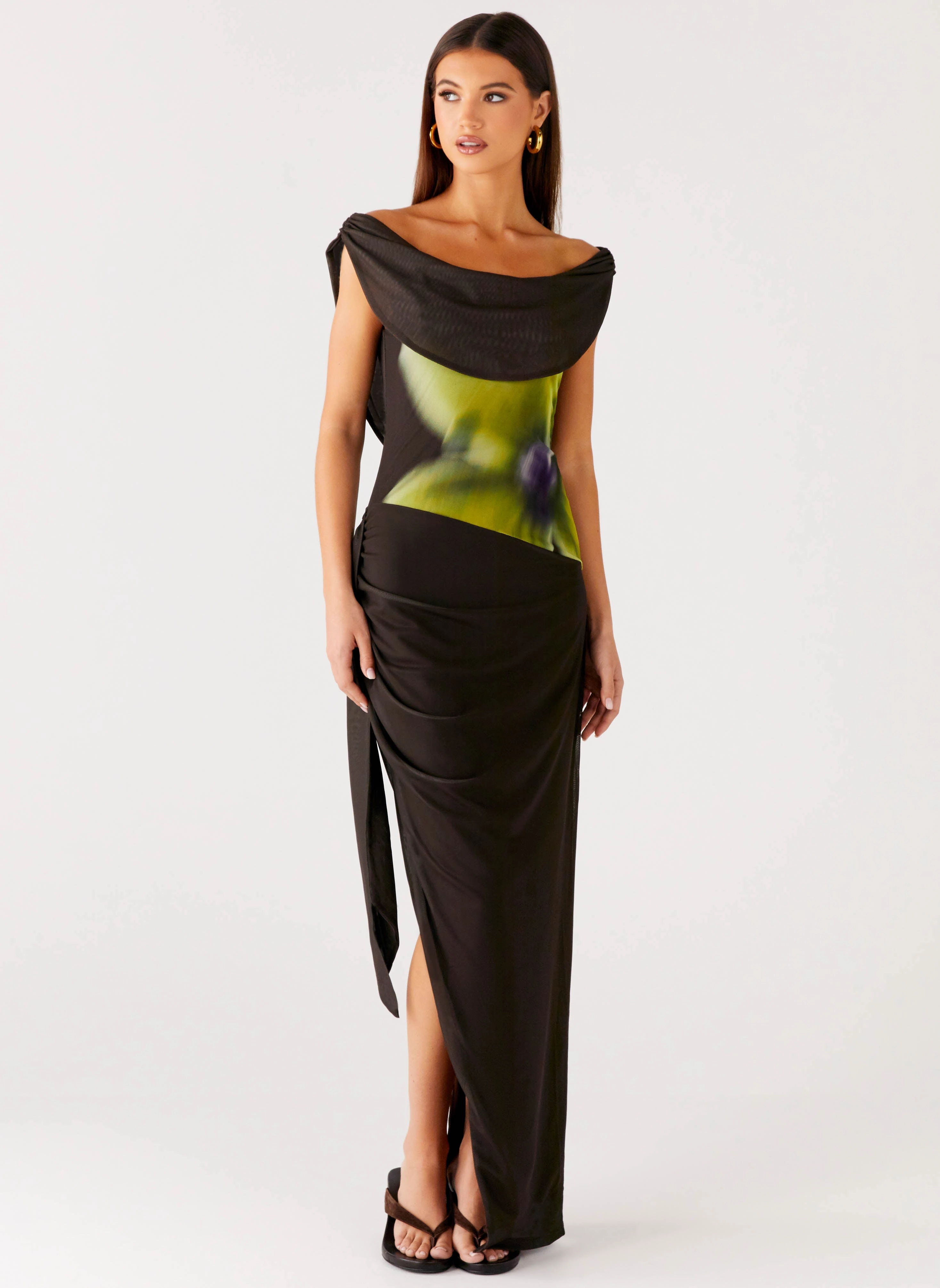 Unique Cut Good Fortune Maxi Dress - Lime Flower