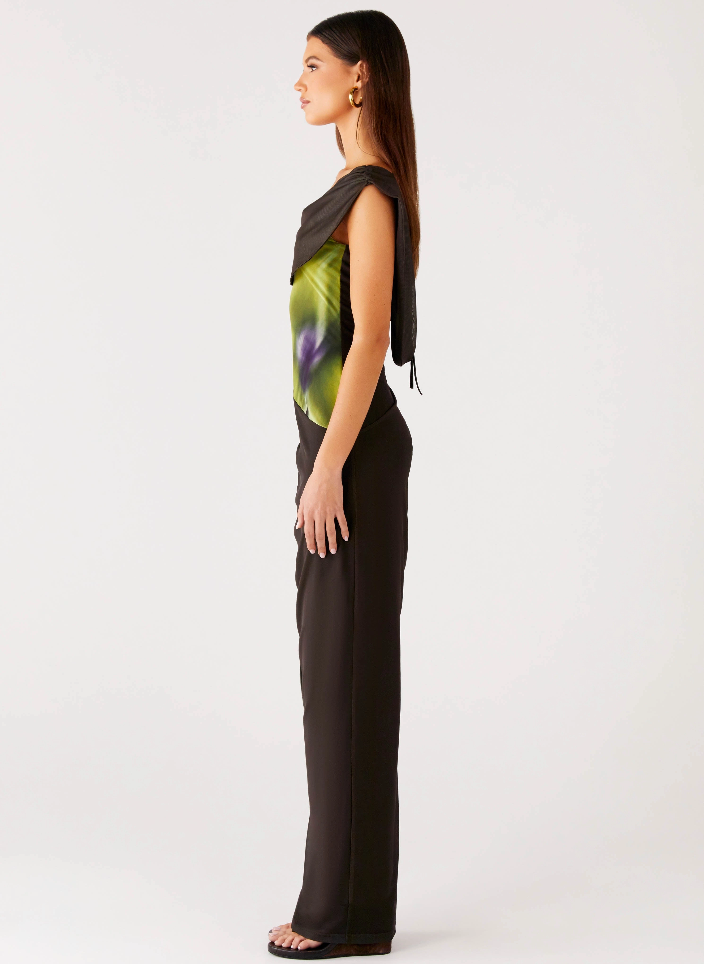 Good Fortune Maxi Dress - Lime Flower Calm Flow Pearl-Detail