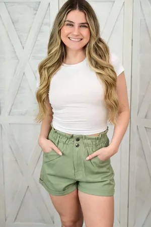 Sharp Cut Nora Double Buttoned Waistband Denim Shorts Nora Double Buttoned Waistband Denim Shorts High Quality Classic Wear Earthy