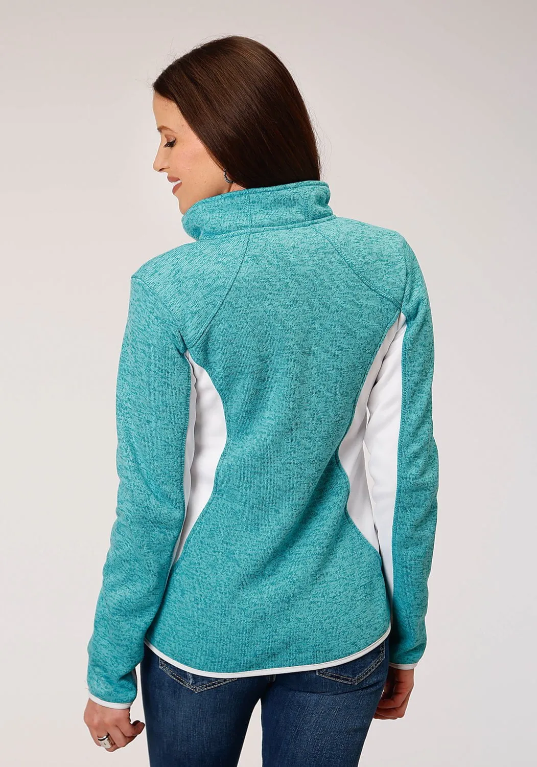 Dynamic Style Contemporary Vibe Roper Womens Melange Aqua Polyester Fleece Jacket