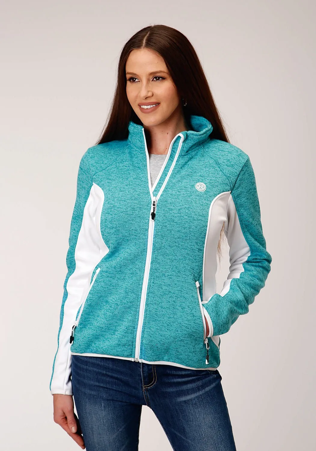Trend Design Smart Comfort Roper Womens Melange Aqua Polyester Fleece Jacket