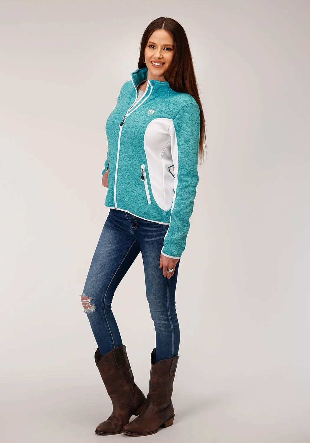 Always Fits Roper Womens Melange Aqua Polyester Fleece Jacket
