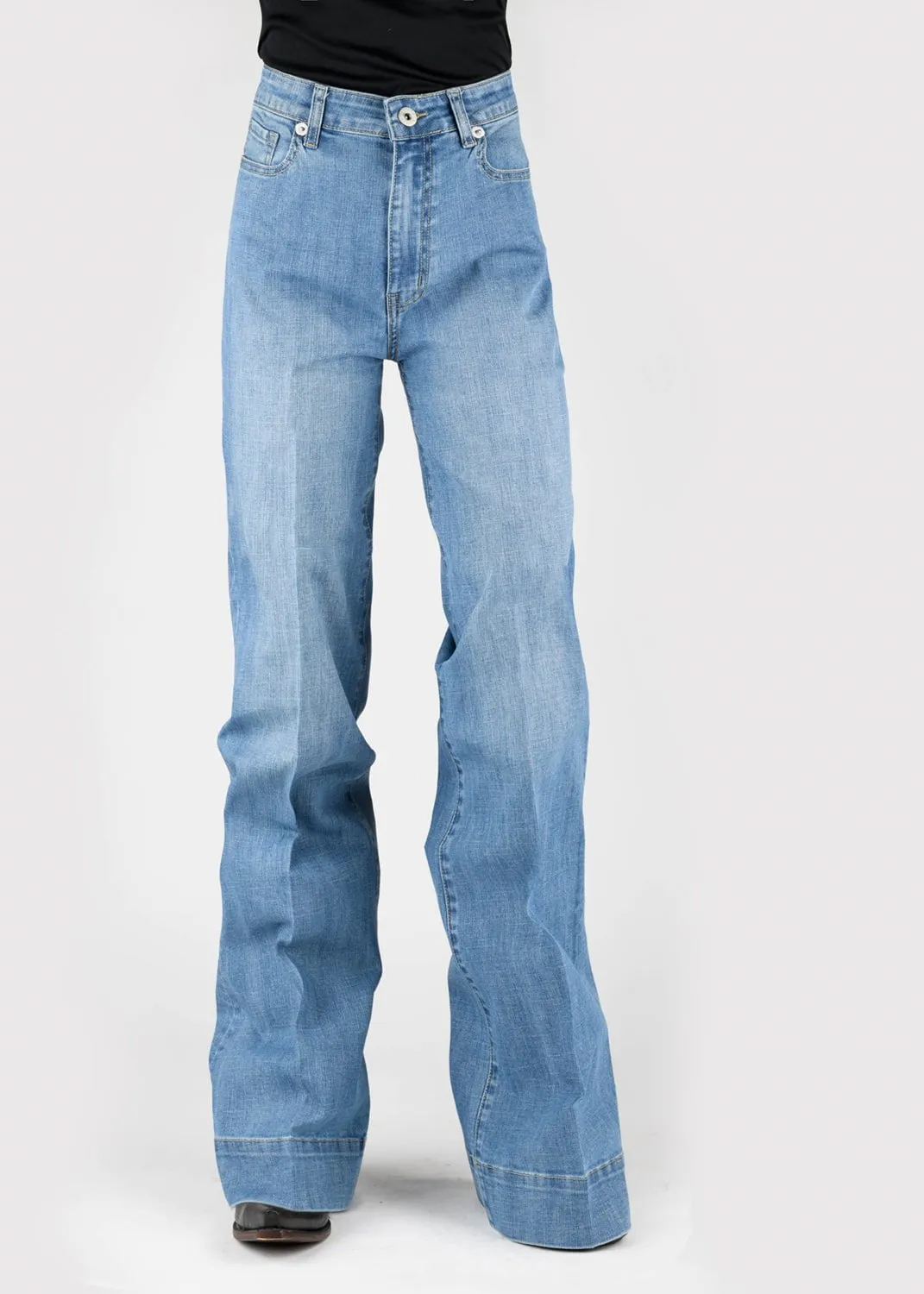 school wear Elegant Formal Stetson Womens 751 Wide Leg Diagonal Piece Blue Cotton Blend Jeans