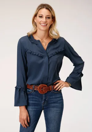 Sharp Vision Roper Womens Navy Polyester American Crepe L/S Blouse Tailored Fit Functional Waistband Roper Womens Navy Polyester American Crepe L/S Blouse