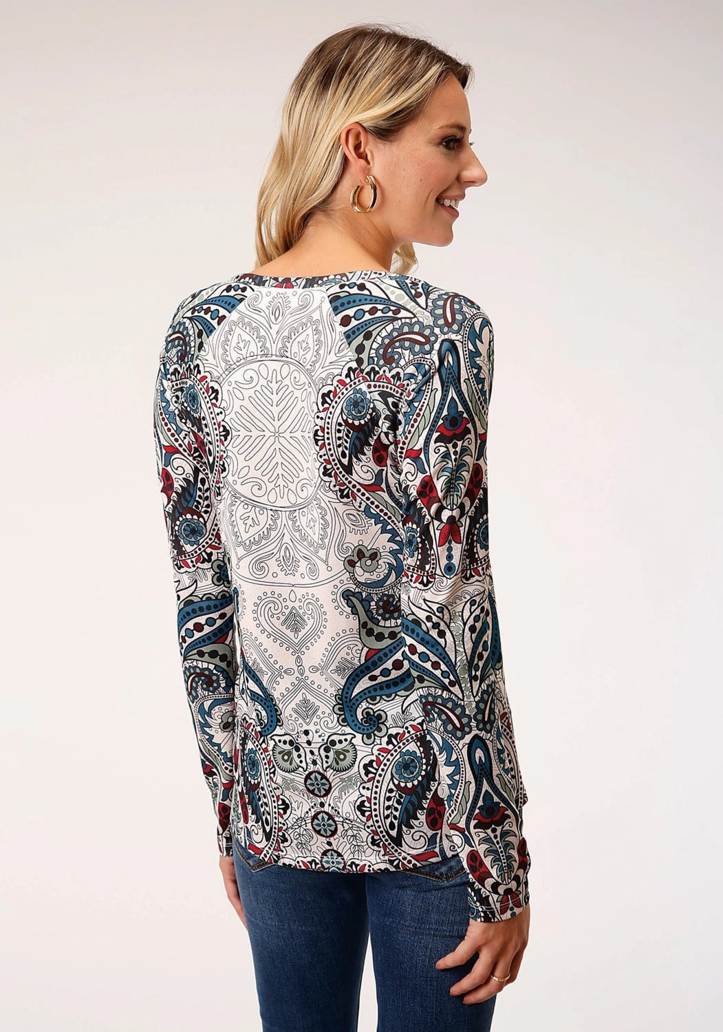 Home Comfort Autumn Days Elegant Formal Fashion Lover Roper Womens Green Multi Polyester Paisley Border L/S Tunic