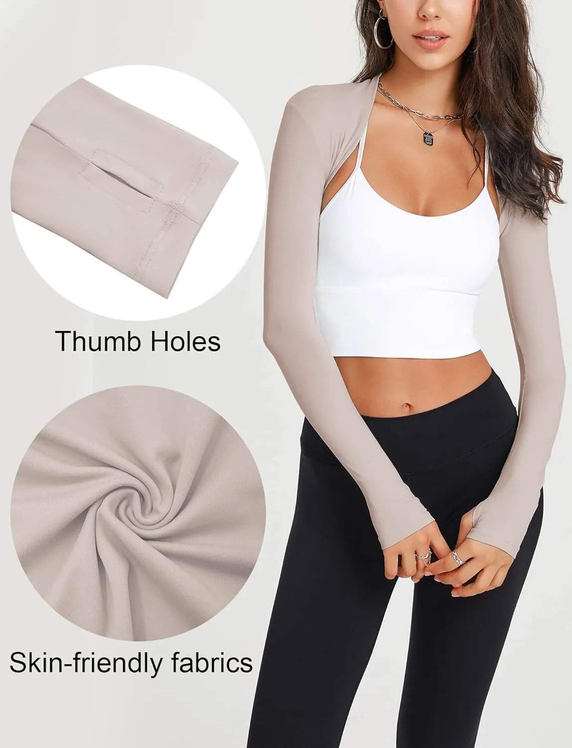 Shawl Arm Sleeves for Women Sun Protection Athletic Shrug Long Sleeve Crop Tops Yoga Sports Bolero