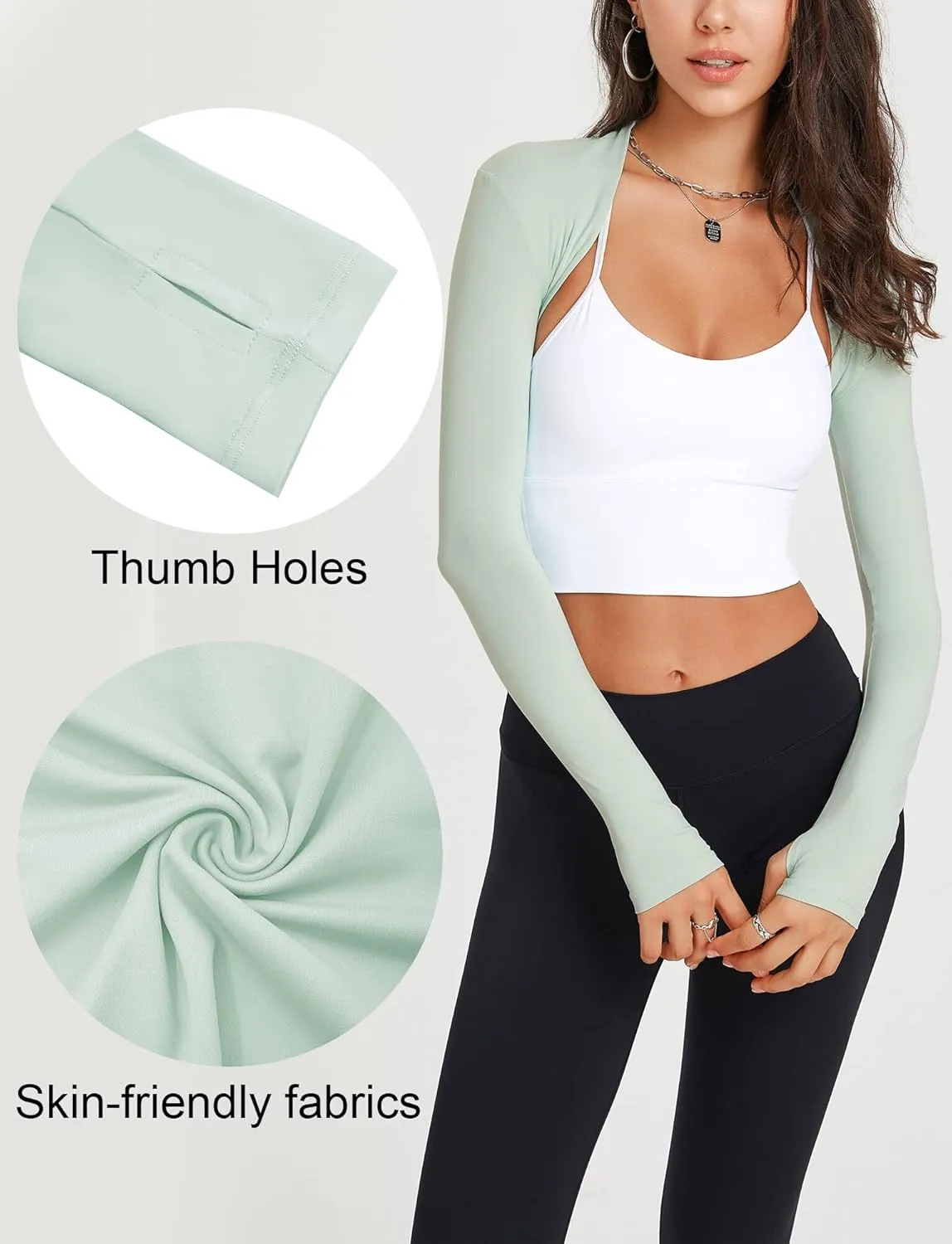 Shawl Arm Sleeves for Women Sun Protection Athletic Shrug Long Sleeve Crop Tops Yoga Sports Bolero