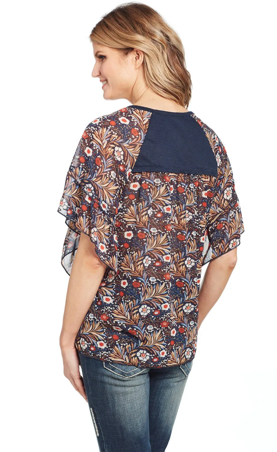 Easy Fit Cowgirl Up Womens Blue Multi Polyester Waffle Knit Tunic S/S