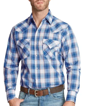 Sheer Panel Ely and Walker Mens Plaid Snap Blue Poly/Cotton L/S Shirt Breathable Fit Ely and Walker Mens Plaid Snap Blue Poly/Cotton L/S Shirt