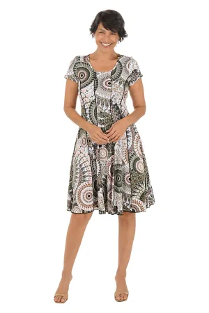 Sheer Panel Spiral Puff Print Seamed Dress Confident Mood Cool Elegance Spiral Puff Print Seamed Dress