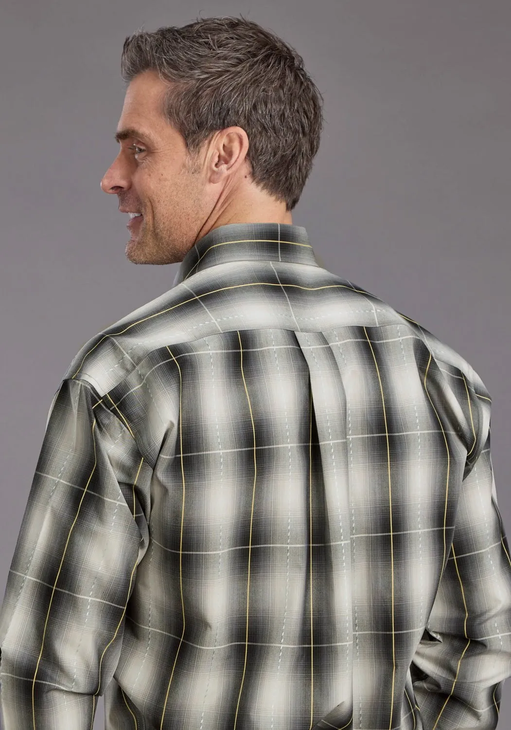 Smart Look Stetson Mens 2228 Coal Ombre Black 100% Cotton 1 Pkt L/S Shirt