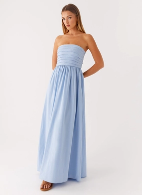 Shiny Satin Tamia Maxi Dress - Blue Tulle Flow Lace Fine Tamia Maxi Dress - Blue