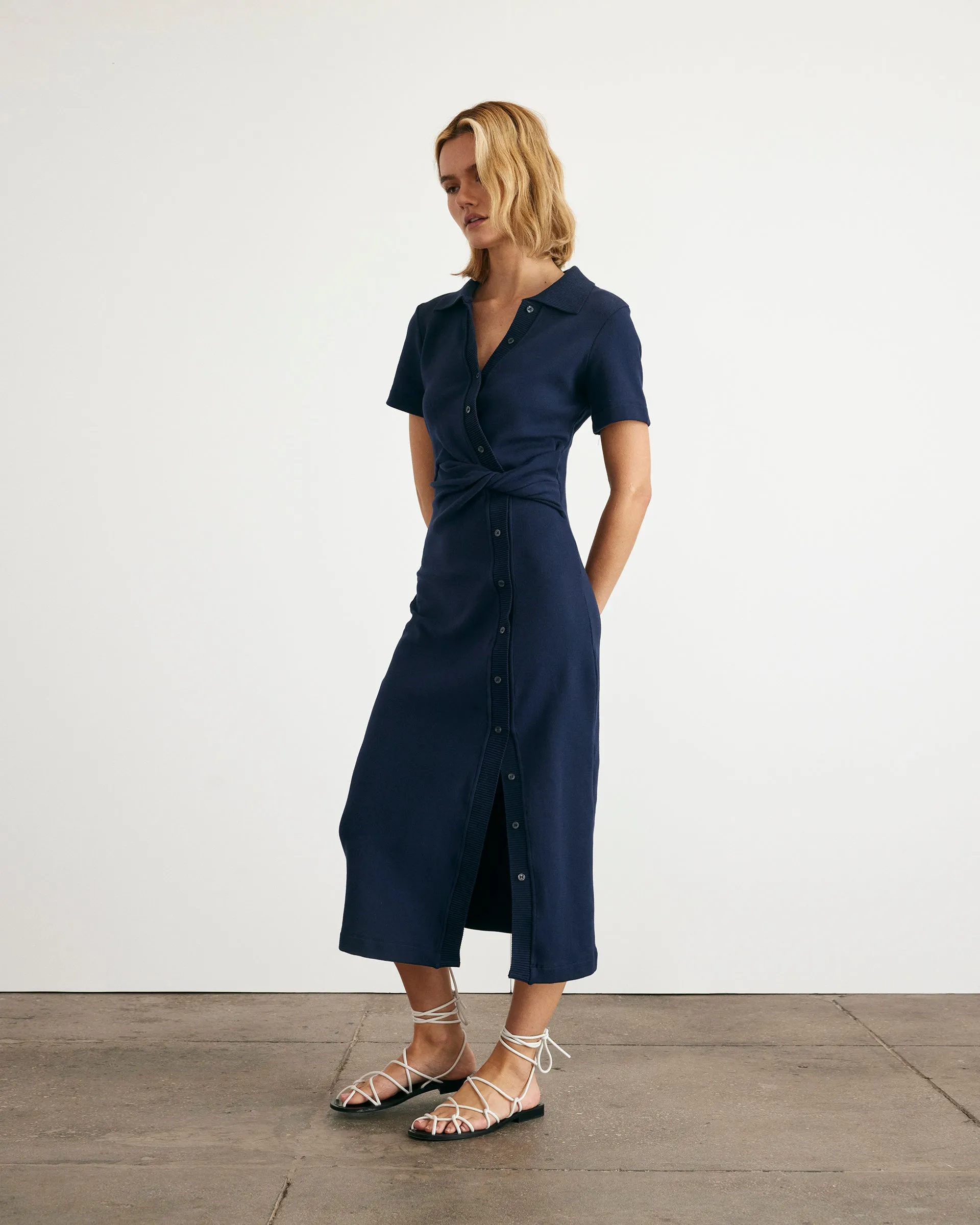 Smile Feel Collared Short Sleeve Ellicot Dress