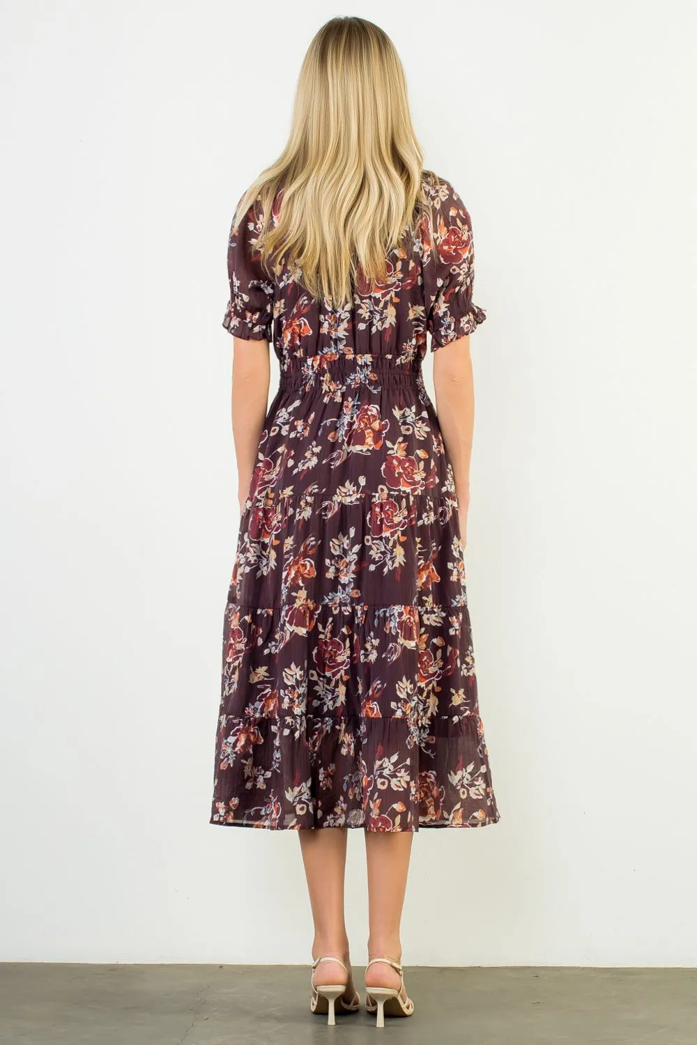 Eye Appeal Silky Drape Short Sleeve Floral Maxi Dress in Black