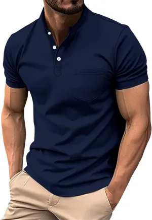 Short Sleeve Muscle Henley T-Shirts for Men Casual Cotton Gym Workout Athletic V Neck Tees Quick Dry Summer Work Polo Shirts