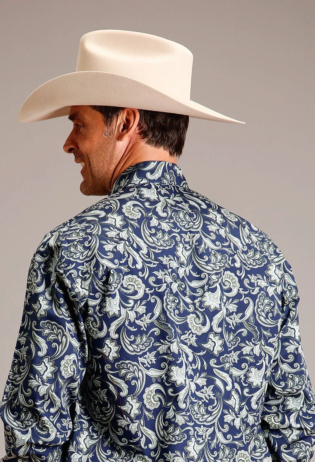 Stetson Mens Detailed Pailey Blue 100% Cotton L/S Shirt V-neck style Brunch Outfit