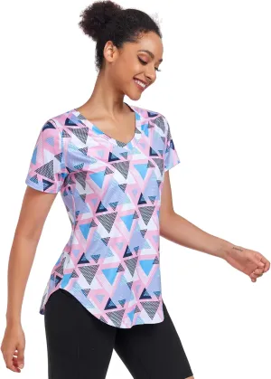 Short Sleeve Workout Shirts Women Loose Fit, V-Neck Women Exercise T-Shirt Workout Top, Dry Fit Yoga Gym Sport Tops