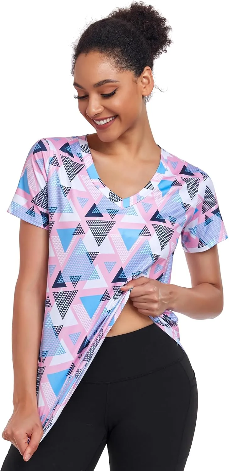 Short Sleeve Workout Shirts Women Loose Fit, V-Neck Women Exercise T-Shirt Workout Top, Dry Fit Yoga Gym Sport Tops