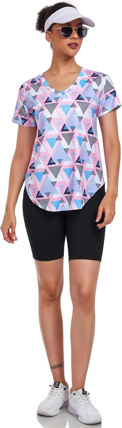 Short Sleeve Workout Shirts Women Loose Fit, V-Neck Women Exercise T-Shirt Workout Top, Dry Fit Yoga Gym Sport Tops