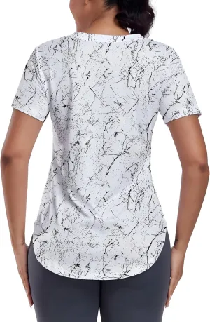 Short Sleeve Workout Shirts Women Loose Fit, V-Neck Women Exercise T-Shirt Workout Top, Dry Fit Yoga Gym Sport Tops