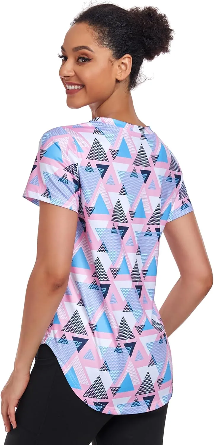 Short Sleeve Workout Shirts Women Loose Fit, V-Neck Women Exercise T-Shirt Workout Top, Dry Fit Yoga Gym Sport Tops