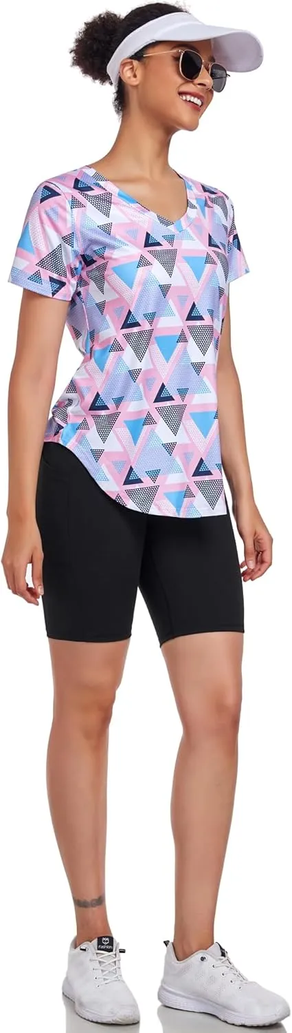 Short Sleeve Workout Shirts Women Loose Fit, V-Neck Women Exercise T-Shirt Workout Top, Dry Fit Yoga Gym Sport Tops