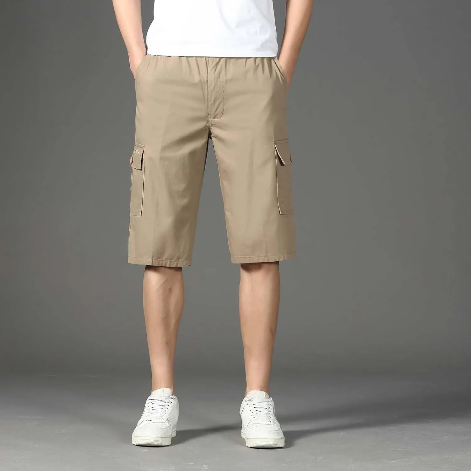 Shorts Men Cargo Men's Hiking Cargo Shorts Straight Below Knee Length Multi-Pockets Lightweight 3/4 Capri Pants