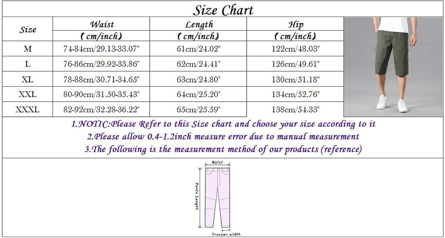 Shorts Men Cargo Men's Hiking Cargo Shorts Straight Below Knee Length Multi-Pockets Lightweight 3/4 Capri Pants