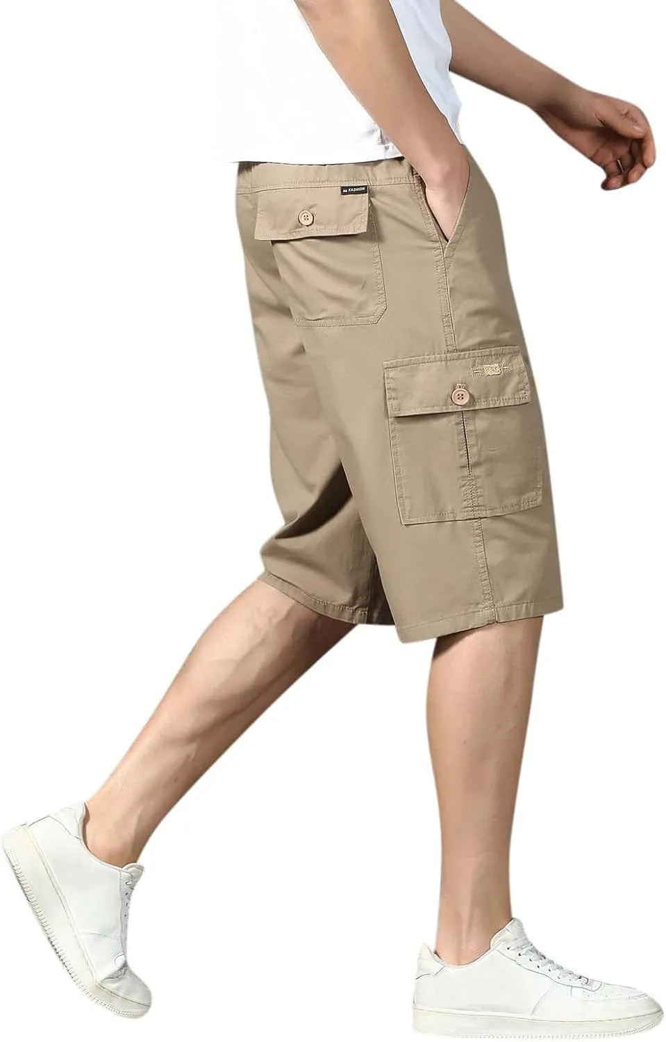 Shorts Men Cargo Men's Hiking Cargo Shorts Straight Below Knee Length Multi-Pockets Lightweight 3/4 Capri Pants