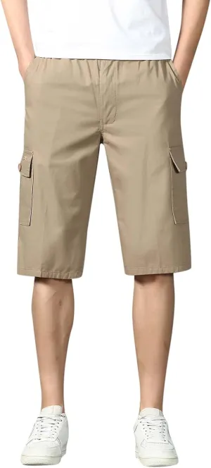 Shorts Men Cargo Men's Hiking Cargo Shorts Straight Below Knee Length Multi-Pockets Lightweight 3/4 Capri Pants