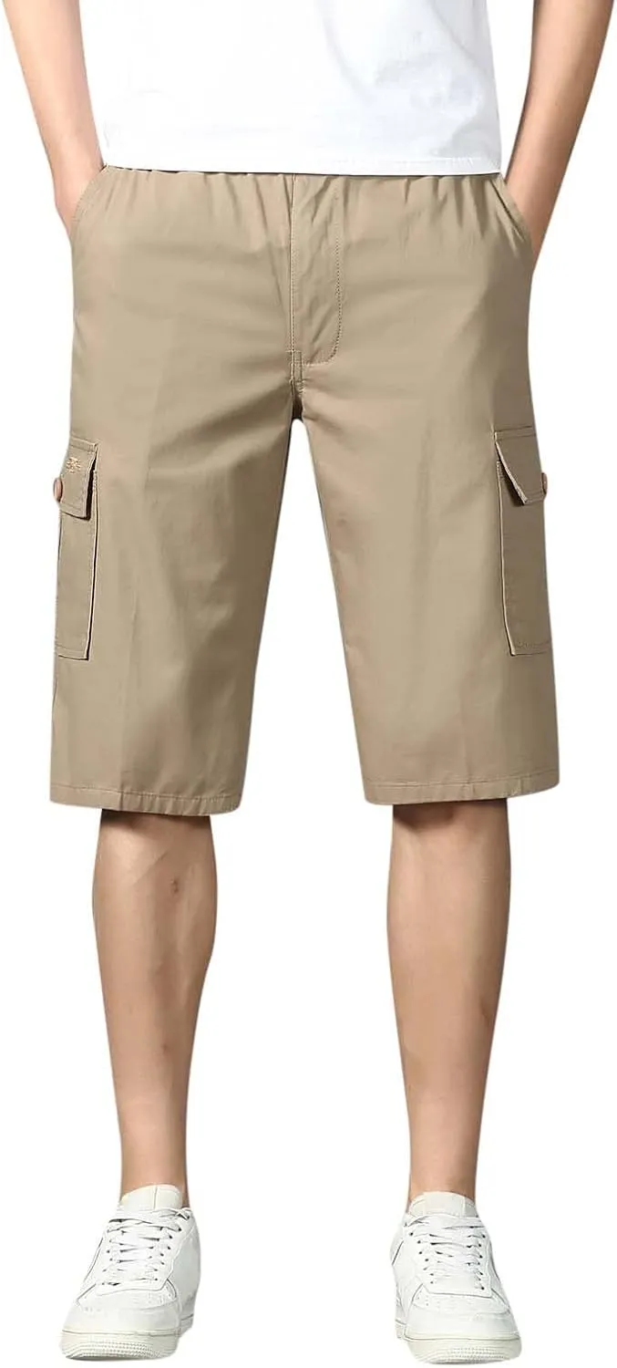 Shorts Men Cargo Men's Hiking Cargo Shorts Straight Below Knee Length Multi-Pockets Lightweight 3/4 Capri Pants