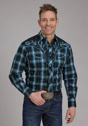 shrink-resistant Roper Mens 2128 Windowpane Multi Blue Cotton Blend L/S Shirt Roper Mens 2128 Windowpane Multi Blue Cotton Blend L/S Shirt Mesh Insert