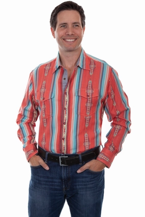 shrink-resistant Scully Mens Coral 100% Cotton Southwest L/S Shirt Scully Mens Coral 100% Cotton Southwest L/S Shirt Soft Feel Tailored Cuffs