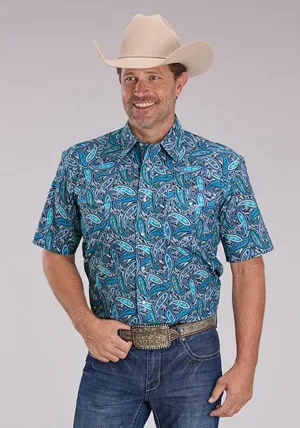 Shrinkage Resistant Roper Mens Sky Paisley Blue 100% Cotton S/S Shirt Roper Mens Sky Paisley Blue 100% Cotton S/S Shirt Mix-And-Match