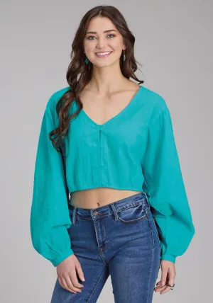 Shrinkage Resistant Roper Womens Cropped Seersucker Turquoise 100% Cotton L/S Blouse Roper Womens Cropped Seersucker Turquoise 100% Cotton L/S Blouse Premium Quality