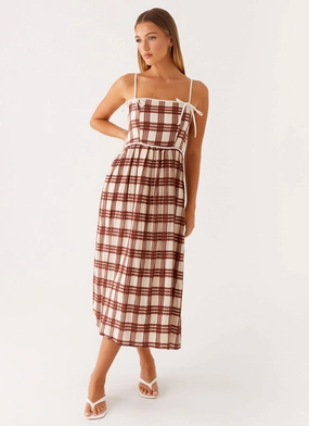 Shyanne Midi Dress - Chocolate Check Split Sleeves Easy Draping Shyanne Midi Dress - Chocolate Check