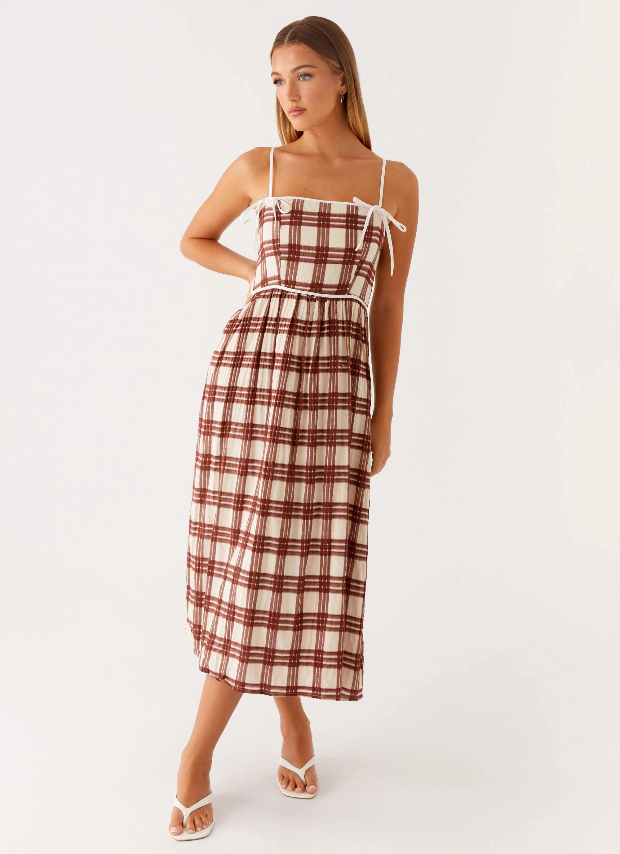 Easy Draping Shyanne Midi Dress - Chocolate Check