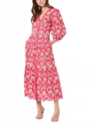 Sicily Dress in Raspberry/Ivory Flame Print Quick Elegance Sicily Dress in Raspberry/Ivory